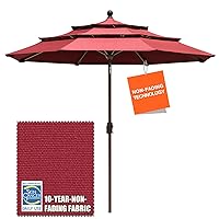 EliteShade USA 10-Year-Non-Fading 9Ft 3 Tiers Market Umbrella Patio Umbrella Outdoor Table Umbrella with Ventilation,Burgundy