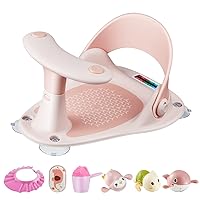 Baby Bath Seat [Original] – 3 Bath Toys + Shower Cap + Bath Brush + Thermometer + Rinse Cup – 4 Anti-Slip Suction Cups – Soft Silicone Cushion – Foldable Design – Ideal Gift for Infants 6-36 Months!