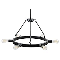 Linea di Liara Sonoro 6-Light Black Chandelier Wagon Wheel Chandelier Farmhouse Chandeliers for Dining Room Industrial Round Chandelier Light Fixture Horizontal Lights, LED Bulbs Included, UL Listed