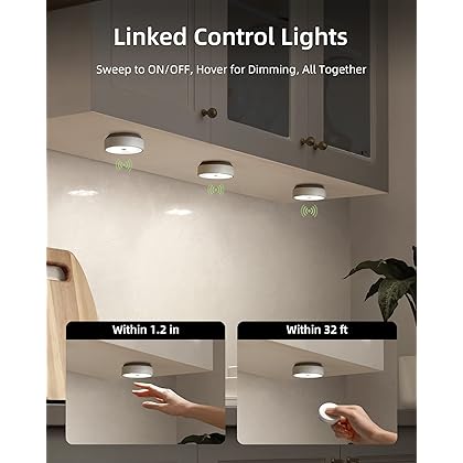 EZVALO Puck Lights with Remote Control, Rechargeable LED Battery Operated, Wireless, Group Control, Dimmable Under Cabinet/ Counter Lighting Closet Light (6 Pack)