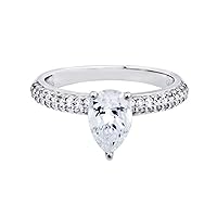 1.90ct Pear Shape Solitaire with Accent Simulated Diamonds Cz Engagement Promise Statement Anniversary Bridal Wedding Ring 14k White Gold Plated (D Color VVS1 Clarity)