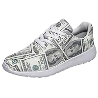 Men Women Fashion 100 Dollar Bill Pattern Running Tennis Shoes Unisex Money Sign Sneakers