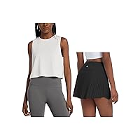 BALEAF Tennis Skirt & Cropped Workout Tank Tops for Women Size S Black