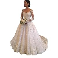 Long Sleeves Lace Bridal Ball Gowns with Train Wedding Dresses for Bride 2022 Plus Size