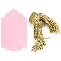 Wrapables 50 Gift Tags/Kraft Hang Tags with Free Cut Strings for Gifts, Crafts & Price Tags, Large Scalloped Edge (Pink)
