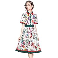 XINUO Womens Spring Summer Dresses Bow Shirt Collar Long Sleeve Party Work A-Line Maxi Dress Daily Casual Long Dresses