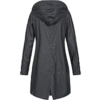 RMXEi Women Solid Rain Outdoor Plus Size Hooded Raincoat Windproof Long Jacket Coat