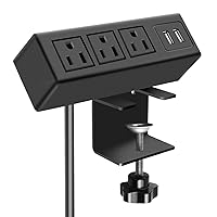 3 Outlet Desk Clamp Power Strip, Desktop Power Strip with USB Ports, Desk Mount USB Charging Power Station, on Desk Edge Power Outlet 125V 12A 1500W, 10 FT Desk Outlet Strip. (10FT, Black)