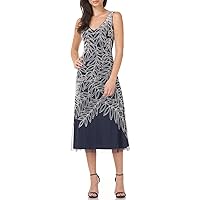 JS Collections Women's Sleeveless V-Neck Frock with Large Pearl Leaf Beading
