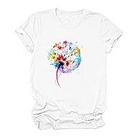 Tee Shirts for Women Summer Fall Short Sleeve Crewneck Dandelion Floral Tie Dye Tops T Shirt Women 2024