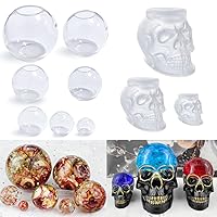 RESINWORLD Set of Large + Medium + Small 3D Skull Resin Molds + Set of 4, 3, 2.5, 2, 1.7, 1.3, 0.9 Clear Silicone Sphere Molds