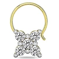 14K Yellow Gold Plated 925 Sterling Silver Round Cut D/VVS1 Diamond Flower Design Nose Pin for Women's & Girl's