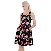 CowCow Womens Skater Dress with Pockets Pizza Emoji Lips Pop Art Swing Knee Length Dress, XS-5XL