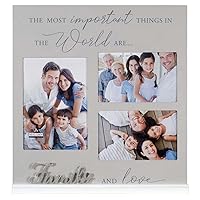 Malden International Designs 3 Opening Family Picture Frame The Most Important Things In The World Are... Family And Love Gray MDF Wood Frame Routed White MDF Wood Base Silver Finish Metal Word Attachment Screenprinted Text, (3566-30)
