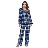 Women's Flannel Plaid Pajamas Long Sleeve Button Down Pj Set