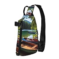 Sling Bag for Women Men Shoulder Bag Lake with Boats Canoes Park Chest Bag Travel Fanny Pack Lightweight Casual Daypack