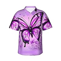 Purple Butterfly Hawaiian Shirts for Men, Print Summer Beach Casual Short Sleeve Button Down Shirts,Summer Beach Dress Shirts