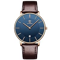 L LAVAREDO Watch for Men, Extremely Thin Mens Watches Minimalist Analog Men's Leather Wrist Watches with Time/Date, Birthday Gift for Men Boyfriend