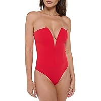 Women's Strapless Deep V-Neck Bodysuit, Sexy Casual Cute Going Out Top Body Suit, Trendy Spring Summer 2024