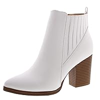 TOP Moda Womens Ankle Boots Chunky Stacked Mid Heel Elastic Chelsea