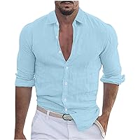 Men's Long Sleeve Cotton Linen Shirt Beach Button Down Shirts Casual Button Up Shirt Hawaiian Summer Boho Tops