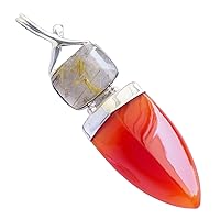 Carnelian & Golden Rutile Gemstone 925 Sterling Silver Pendant Beautiful Handmade Jewellery Birthday Gift