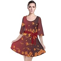 CowCow Womens Casual Dresses Pattern Mushroom Fallen Autumn Warm Shades Velour Kimono Dress, XS-3XL