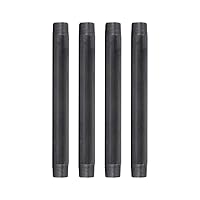 Pipe Décor 1” x 12” Malleable Cast Iron Pipe Nipple, Industrial Steel Grey Fits Standard One Inch Black Threaded Pipes Nipples and Fittings, Build Vintage DIY Furniture, 4 Pack (Four Pipes)