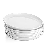 Sweese Porcelain White Dinner Plates Set of 6, 10 Inch Salad Serving Modern Round Dishes - Dishwasher, Microwave, Oven Safe, Scratch Resistant, Smooth Glaze