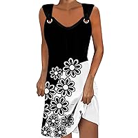 Warehouse Deals Clearance Women 2024 Sleeveless Beach Sundress Summer Floral Print Dresses Swimsuit Cover Ups Swing Casual Loose Tank Tshirt Dress Robe De Plage Femme
