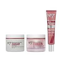 Restore & Renew Face & Neck Multi Action Skincare System - SPF 30 Day Cream with Vitamin C & Collagen Peptides + Anti Aging Facial Serum + Hyaluronic Acid Hydrating Night Cream (3 Piece Kit)