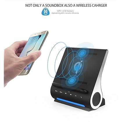 Azpen Dockall D100 - Qi Wireless Charger, Bluetooth Premium Speakers, Docking Station with Built in Mic Handsfree call, 3 in 1 Station for iPhone and Samsung phone