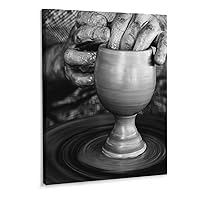 Black and White Art Poster Pottery Pot Porcelain Making Poster Canvas Posters Prints Picture for Living Room Bedroom Office Kitchen Decor 12x16inch(30x40cm) Frame-Style