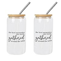 2 Pack Glass with Bamboo Lid And Straw The Best Memories Are Made Gathered Around The Table Glass Cup Cup Mom Birthday Gifts Cups Great For For Soda s Whiskey
