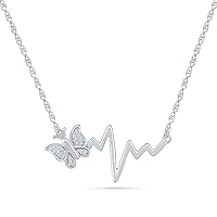 DGOLD Sterling Silver White Round Diamond heart beat butterfly necklace (0.05 Cttw)