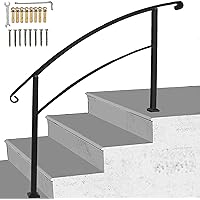 Handrails for Outdoor Steps,4 StepTransitional Handrail Metal Wrought Iron Handrail with Installation Kit Outdoor Handrails for Indoor Outdoor Steps（4Black）
