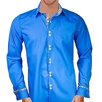Blue with Gold French Cuff Designer Dress Shirts - Made in USA