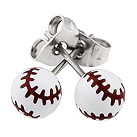 Baseball Stainless Steel Post Earrings, Tiny Ball Earrings (Hypoallergenic)