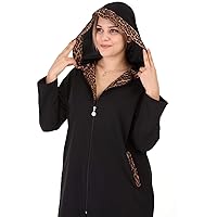 Women Plus Size Leopard Pattern Hooded Jacket Black 5104