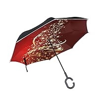 Double Layer Inverted Umbrella Cars Reverse Umbrella Shiny Christmas Tree Red Windproof UV Proof Travel Outdoor Umbrella