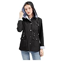Raincoat for Women Winter Fall Casual Athletic Hooded Jacket Waterproof Rain Coat Zipper Button Down Trench Coats