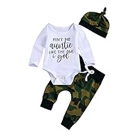 Madjtlqy Aint No Auntie Like The One I Get Baby Boy Clothes Aunties Sayings Bodysuits Camouflage Pants+Hats Romper Set