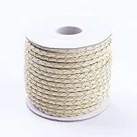 10.93 Yards 3mm Round Braided Cowhide Cords Light Yellow Genuine Braided Leather Cords for Bracelet Necklace Jewelry Making