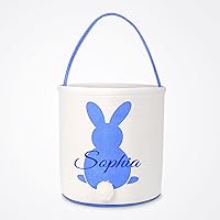 Easter Bunny Baskets Bulk for Kids Personalized,Large Easter Canvas Basket with Handle,for Easter Decorations Candy Gifts Blue