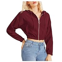 Women's Zip Up Corduroy Crop Hoodies Casual Long Sleeve Sweatershirts Jackets with Pockets Fashion Drawstring Tops