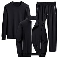 Mens 3 Piece Set Tracksuit Long Sleeve Pullover Zipper Jacket Casual Pants Lounge Suits Soft Winter Fall Sportswear