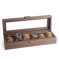 6-Slot Watch Case, Household Men's Wood Grain Jewelry Bracelet Display Storage Box, Transparent Flip Cover Dustproof Watch Box 1221B