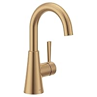 Moen Ronan Bronzed Gold One-Handle Single Hole Modern Bathroom Sink Faucet with Optional Deckplate and Spring Loaded Drain Assembly, 84021BZG