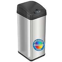 iTouchless 13 Gallon Touchless Sensor Trash Can with AbsorbX Odor Control System, Stainless Steel, Extra-Wide Lid Opening Kitchen Garbage Bin, Silver