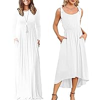 VIISHOW Women's Long Sleeve Maxi Dress+Women's Sleeveless Midi Dress